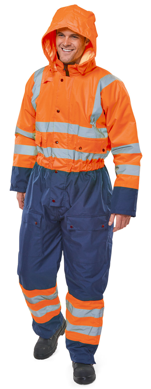 Beeswift Thermal Two-Tone Hi-Vis Waterproof Overall Orange / Navy