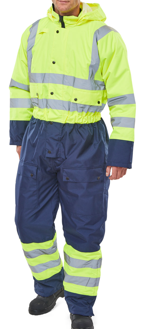 Beeswift Thermal Two-Tone Hi-Vis Waterproof Overall Saturn Yellow / Navy Beeswift Thermal Two-Tone Hi-Vis Waterproof Overall Saturn Yellow / Navy