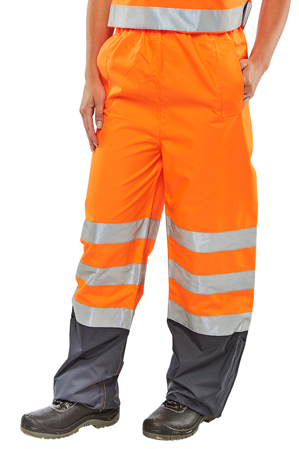 Beeswift Belfry Two-Tone Hi-Vis Waterproof Trousers Orange / Navy Beeswift Belfry Two-Tone Hi-Vis Waterproof Trousers Orange / Navy