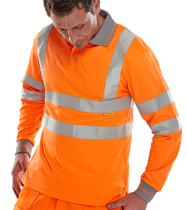 Beeswift Long Sleeve Hi-Vis Polo Shirt Orange Beeswift Long Sleeve Hi-Vis Polo Shirt Orange