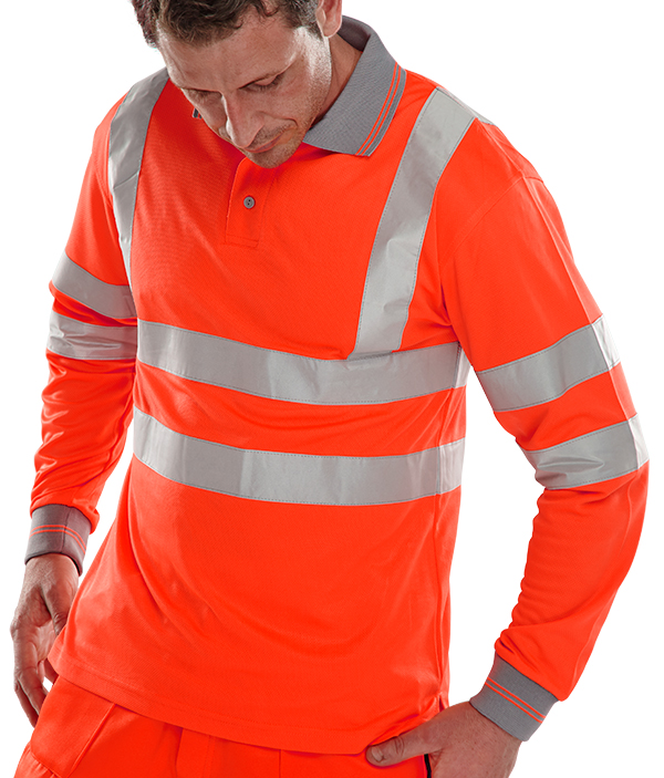 Beeswift Long Sleeve Hi-Vis Polo Shirt Red Beeswift Long Sleeve Hi-Vis Polo Shirt Red