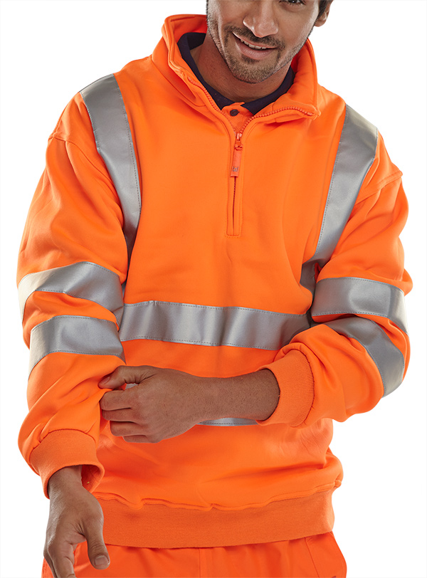 Beeswift Essential Quarter Zip Sweatshirt Hi-Vis Jumper Orange