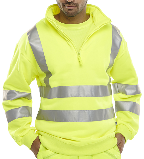 Beeswift Essential Quarter Zip Sweatshirt Hi-Vis Jumper Saturn Yellow