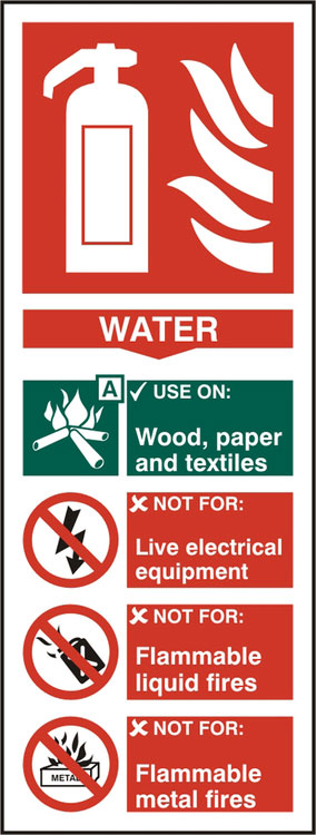 Beeswift Fire Extinguisher Water Sign Self Adhesive White