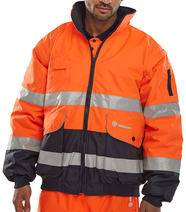 Beeswift Two-Tone Hi-Vis Europa Bomber Jacket Orange / Navy Beeswift Two-Tone Hi-Vis Europa Bomber Jacket Orange / Navy