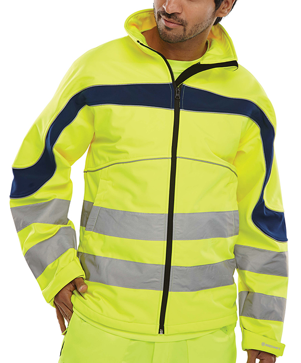 Beeswift Eton Hi-Vis Soft Shell Jacket Saturn Yellow / Navy Beeswift Eton Hi-Vis Soft Shell Jacket Saturn Yellow / Navy