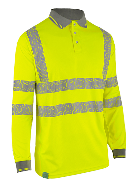 Beeswift Envirowear Hi-Vis Long Sleeve Recyclable Polo Shirt Saturn Yellow