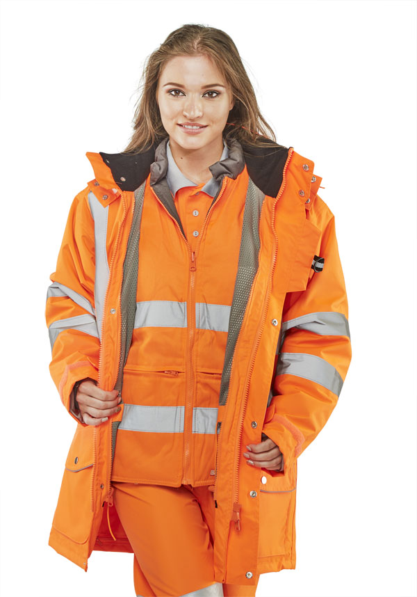 Beeswift Elsener Hi-Vis 7-In-1 Jacket And Bodywarmer Waterproof Orange