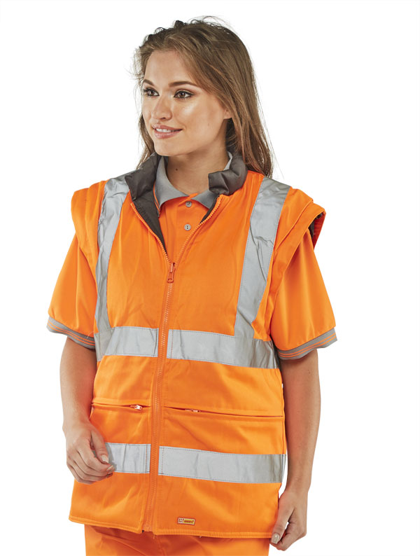 Beeswift Elsener Hi-Vis 7-In-1 Jacket And Bodywarmer Waterproof Orange