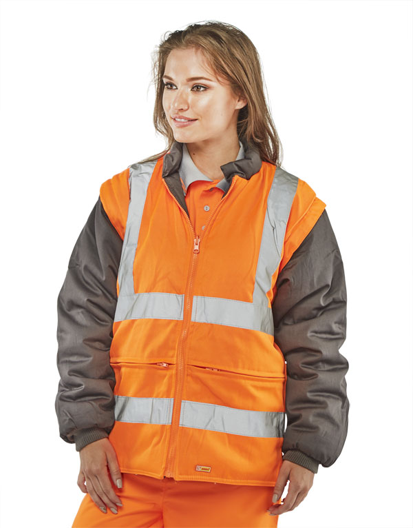 Beeswift Elsener Hi-Vis 7-In-1 Jacket And Bodywarmer Waterproof Orange