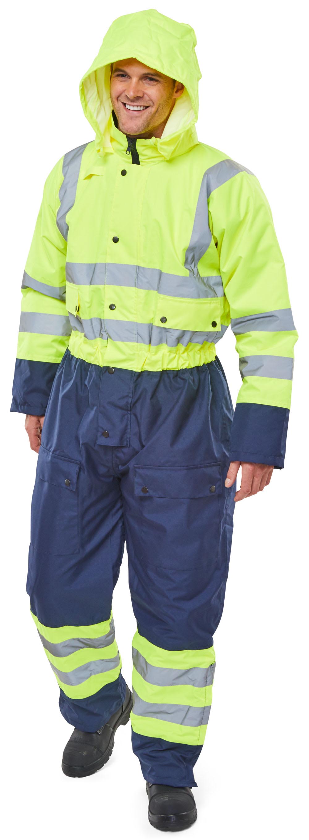 Beeswift Thermal Two-Tone Hi-Vis Waterproof Overall Saturn Yellow / Navy