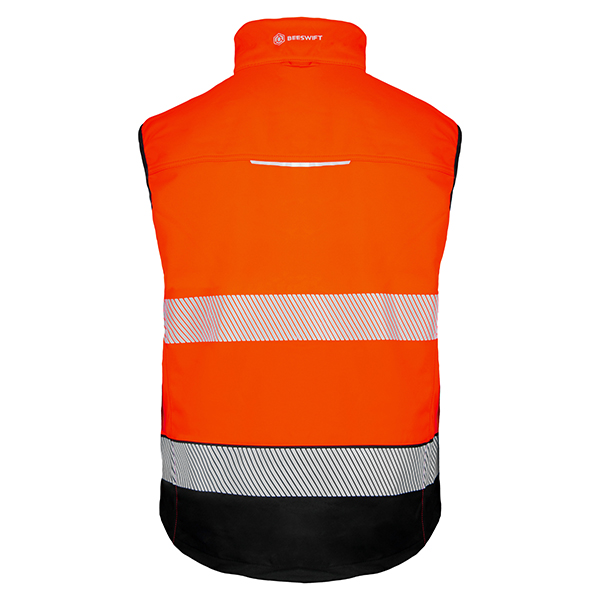 Beeswift Deltic Two-Tone Hi-Vis Softshell Rail Bodywarmer Orange / Black