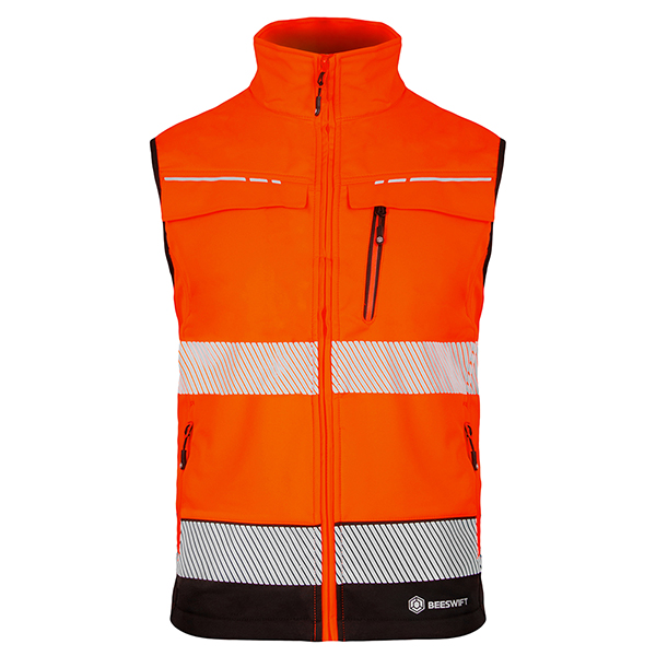 Beeswift Deltic Two-Tone Hi-Vis Softshell Rail Bodywarmer Orange / Black