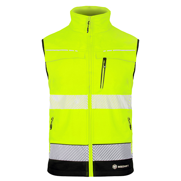 Beeswift Deltic Two-Tone Hi-Vis Softshell Rail Bodywarmer Saturn Yellow / Navy