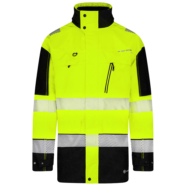 Beeswift Deltic Hi-Vis Two-Tone Ripstop Breathable And Waterproof Rail Jacket Saturn Yellow / Navy