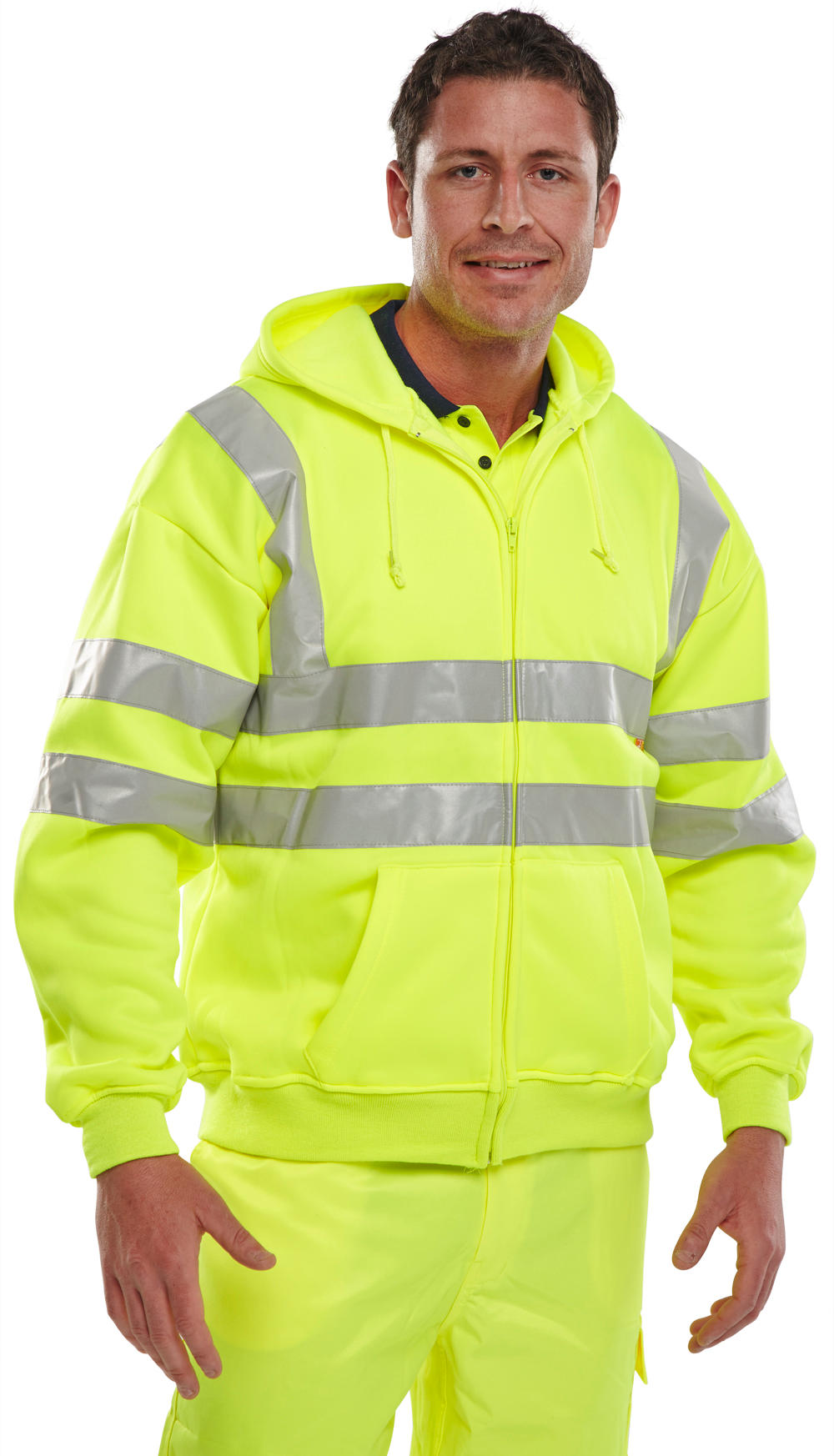 Beeswift Essential Hi-Vis Zipped Hoodie Saturn Yellow