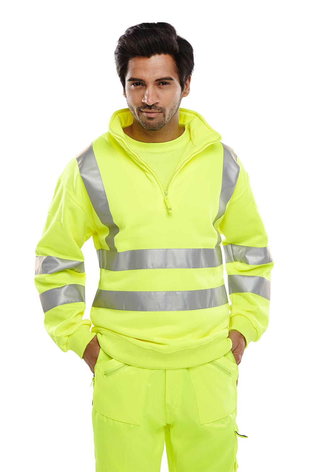 Beeswift Essential Quarter Zip Sweatshirt Hi-Vis Jumper Saturn Yellow