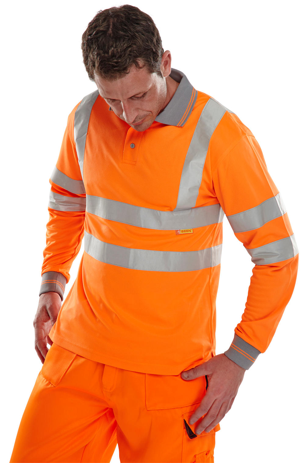 Beeswift Long Sleeve Hi-Vis Polo Shirt Orange