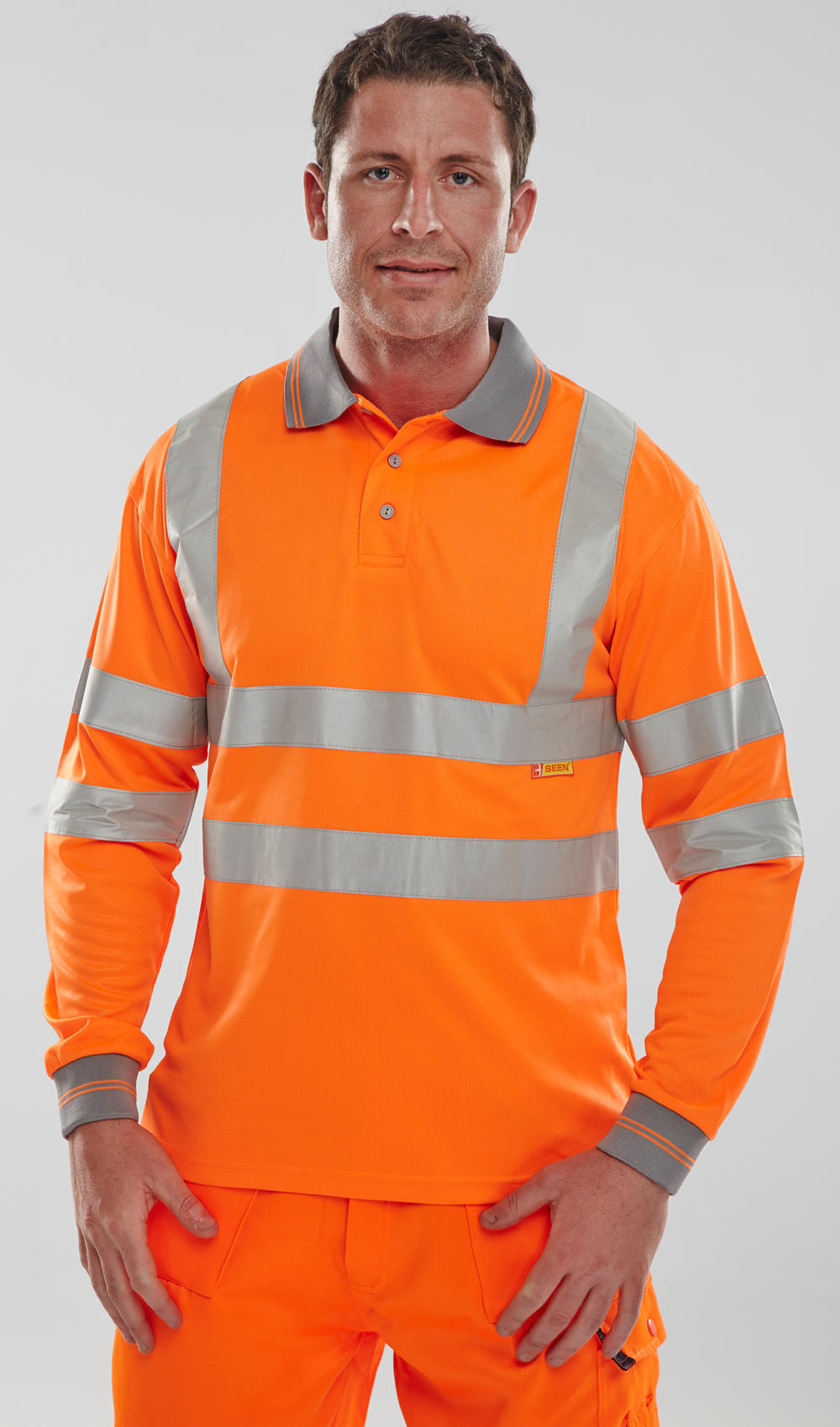 Beeswift Long Sleeve Hi-Vis Polo Shirt Orange