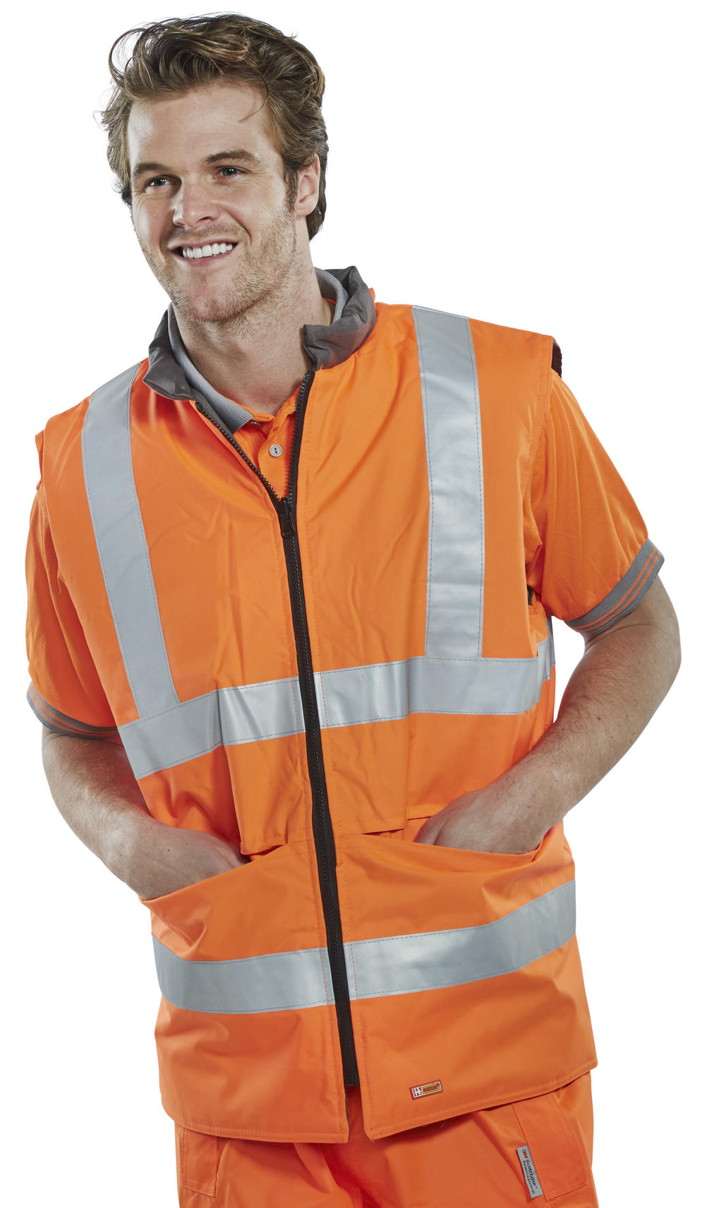 Beeswift Reversible Hi-Vis Interactive Bodywarmer Orange / Grey