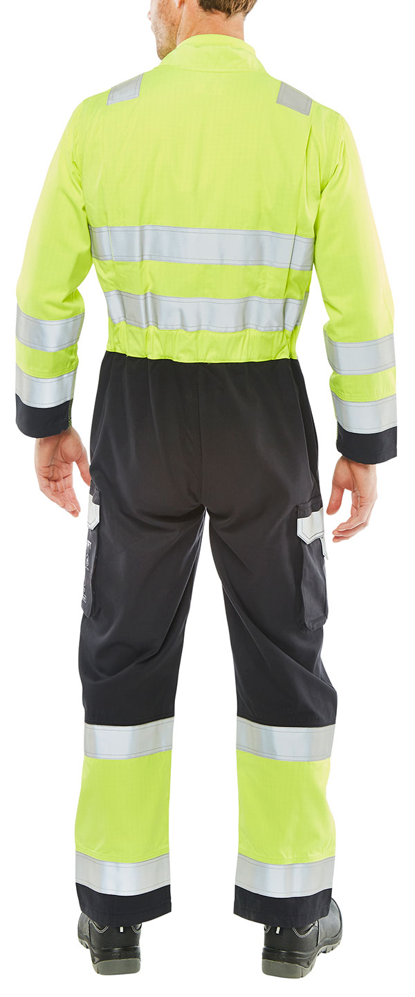 Beeswift Arc Compliant Hi-Vis Boilersuit Saturn Yellow / Navy