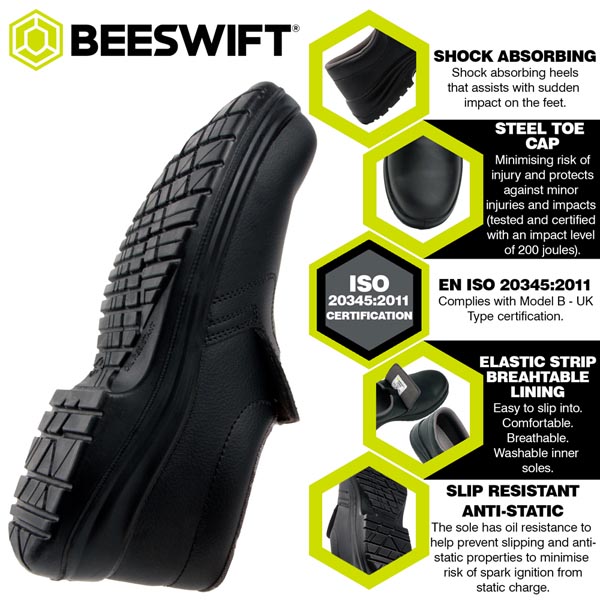 Beeswift Micro-Fibre Slip On Shoe S2 Black