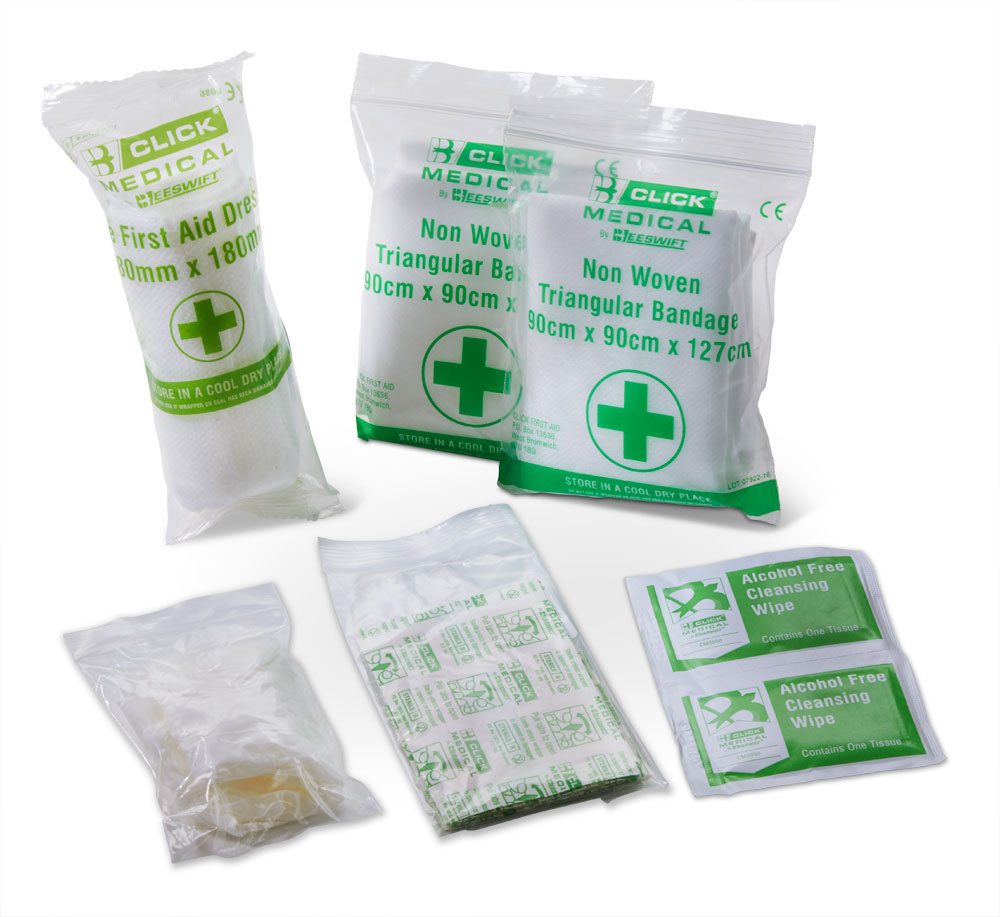 Click Medical Personal First Aid Kit In Handy Feva Bag Green