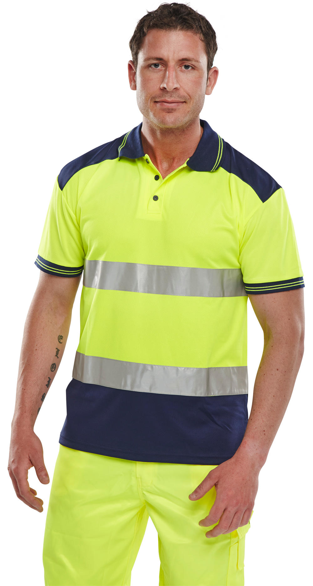 Beeswift Hi-Vis Two-Tone Polo Shirt Saturn Yellow / Navy