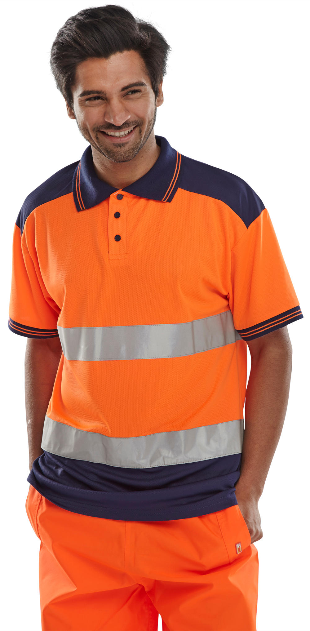 Beeswift Hi-Vis Two-Tone Polo Shirt Orange / Navy