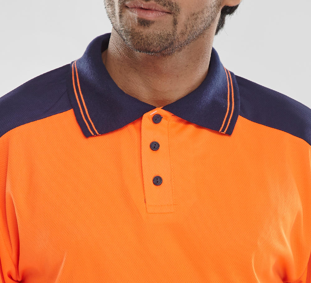Beeswift Hi-Vis Two-Tone Polo Shirt Orange / Navy