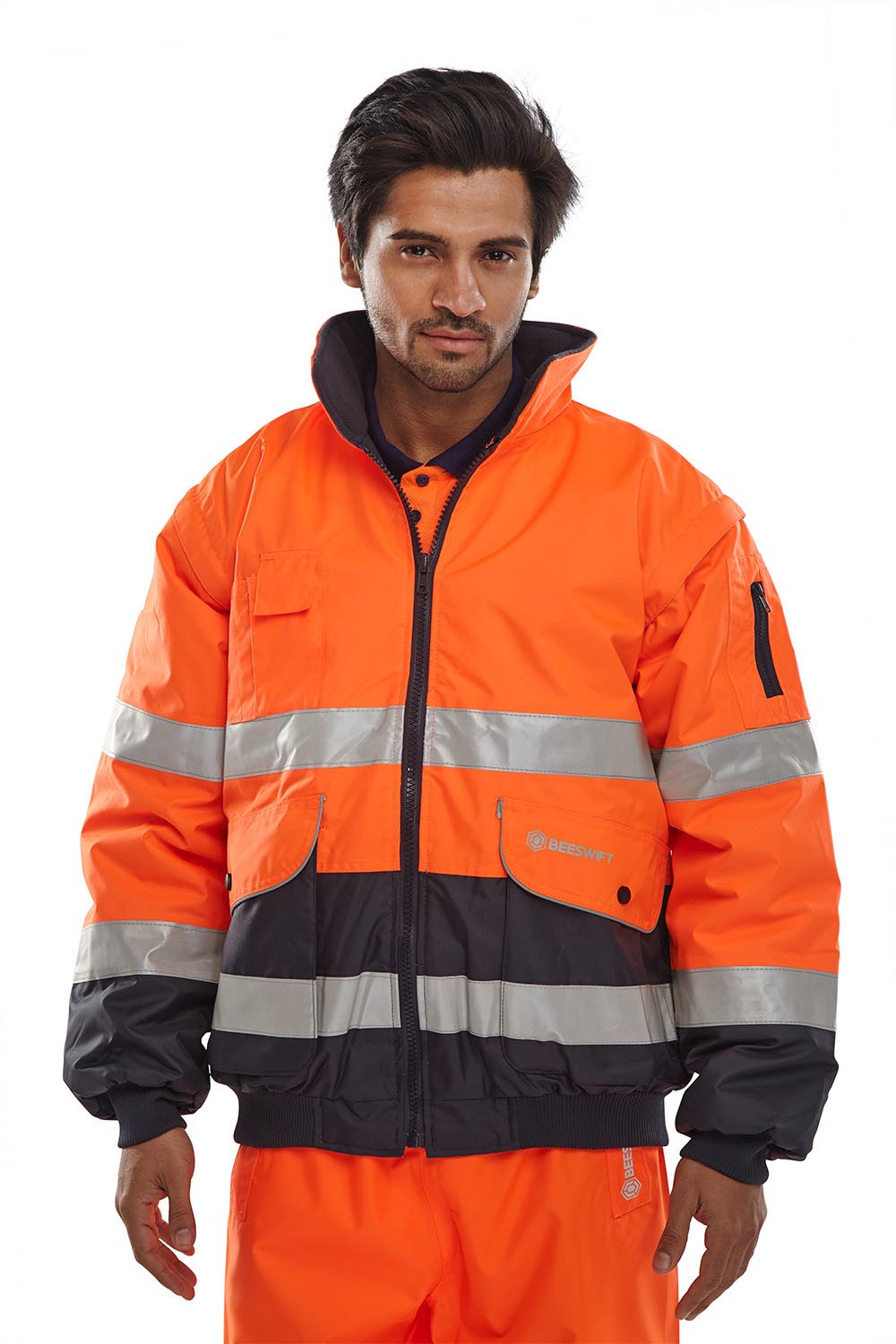 Beeswift Two-Tone Hi-Vis Europa Bomber Jacket Orange / Navy