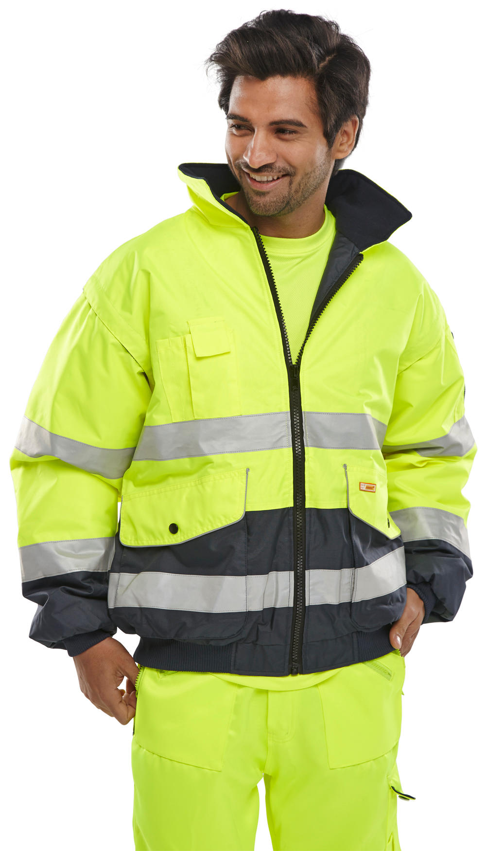 Beeswift Two-Tone Hi-Vis Europa Bomber Jacket Saturn Yellow / Navy