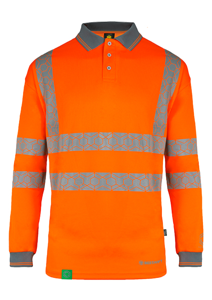 Beeswift Envirowear Hi-Vis Long Sleeve Recyclable Polo Shirt Orange