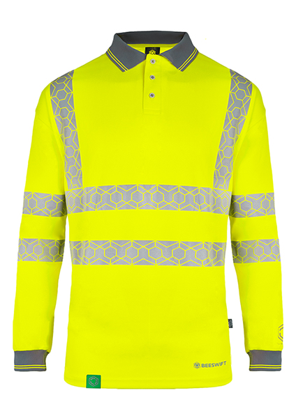 Beeswift Envirowear Hi-Vis Long Sleeve Recyclable Polo Shirt Saturn Yellow