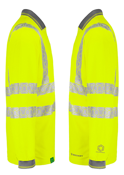 Beeswift Envirowear Hi-Vis Long Sleeve Recyclable Polo Shirt Saturn Yellow