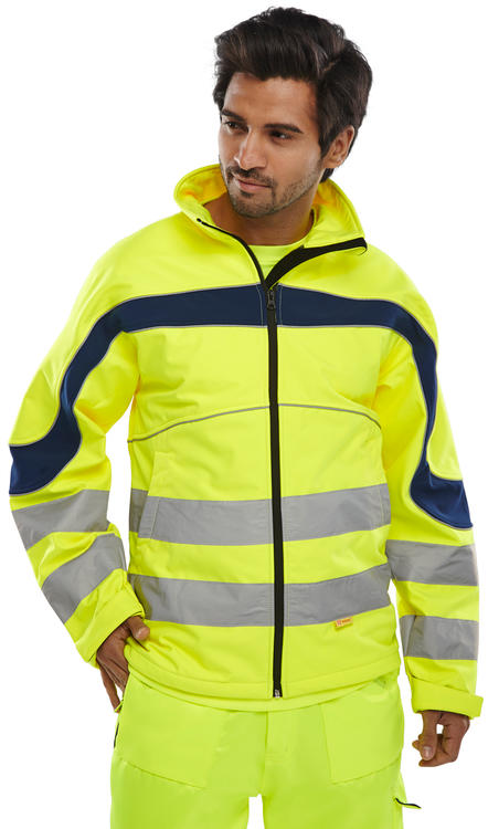 Beeswift Eton Hi-Vis Soft Shell Jacket Saturn Yellow / Navy