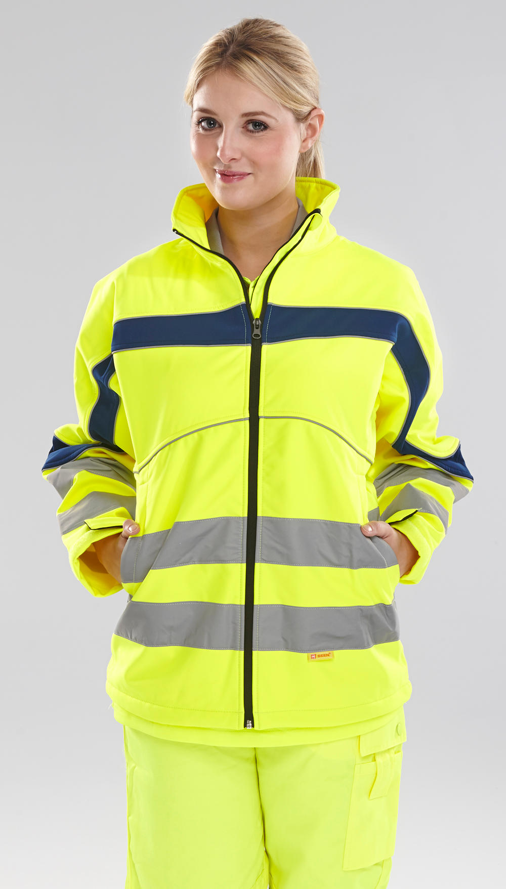 Beeswift Eton Hi-Vis Soft Shell Jacket Saturn Yellow / Navy