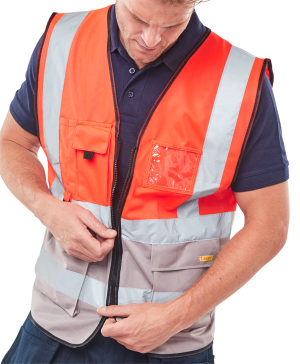 Beeswift Hi-Vis Two Tone Executive Id Vest Red/Grey