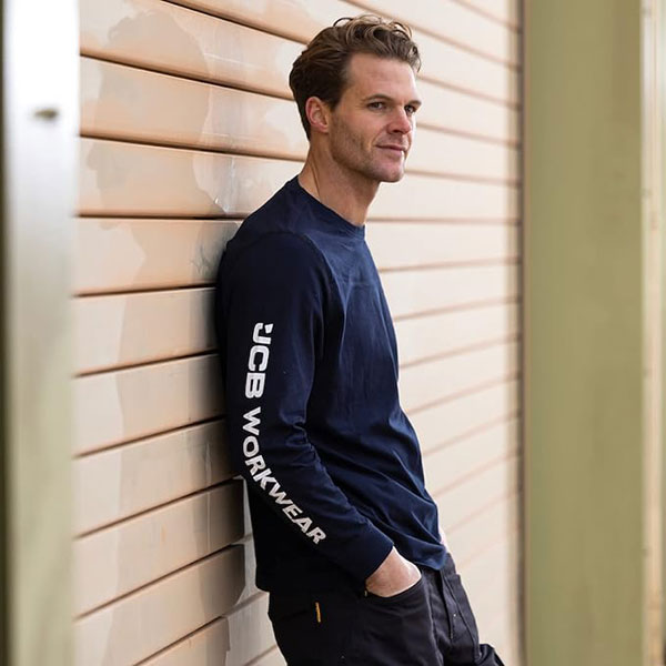Jcb Workwear Banner Long Sleeve T-Shirt Navy Blue