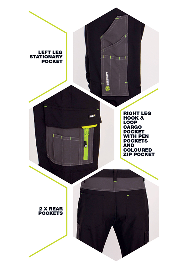 Beeswift Flex Workwear Trousers Black/Grey