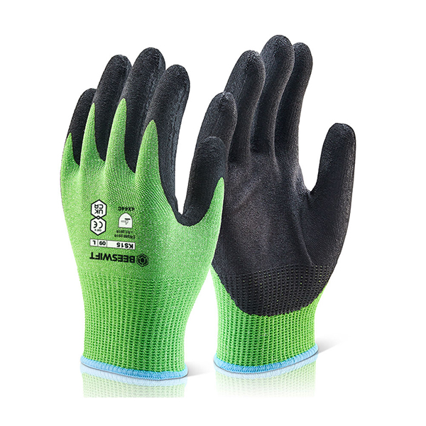 Beeswift Kutstop Micro Foam Nitrile Green Cut Level 5 Gloves Green