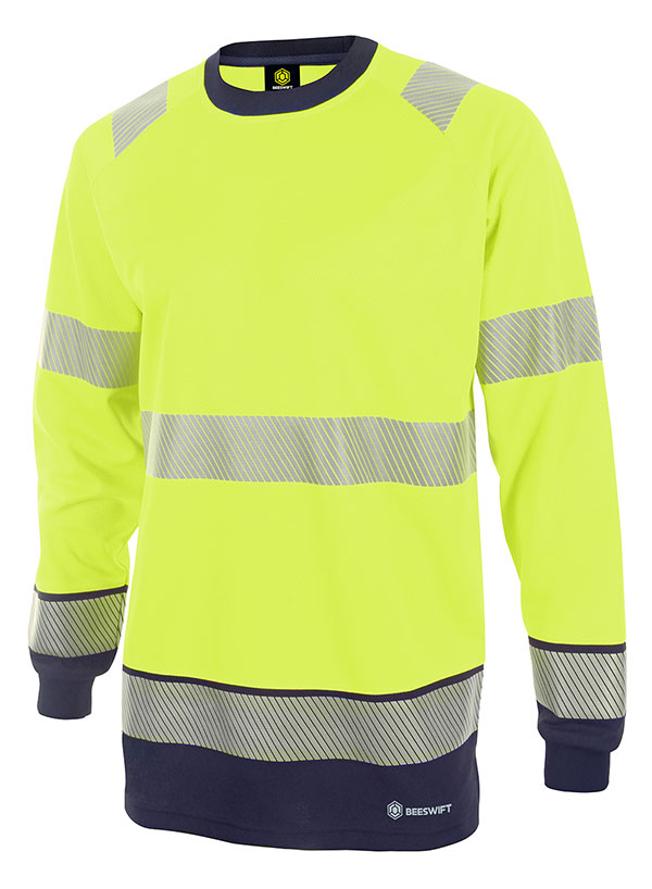 Beeswift Deltic Hi-Vis Two-Tone Long Sleeve T-Shirt Saturn Yellow / Navy