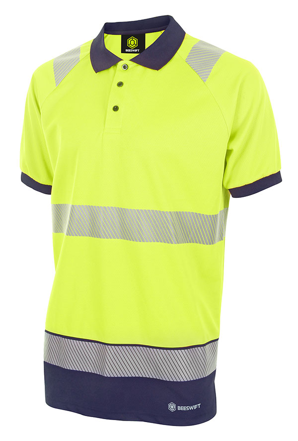 Beeswift Deltic Hi-Vis Two Tone Short Sleeve Polo Shirt Saturn Yellow / Navy