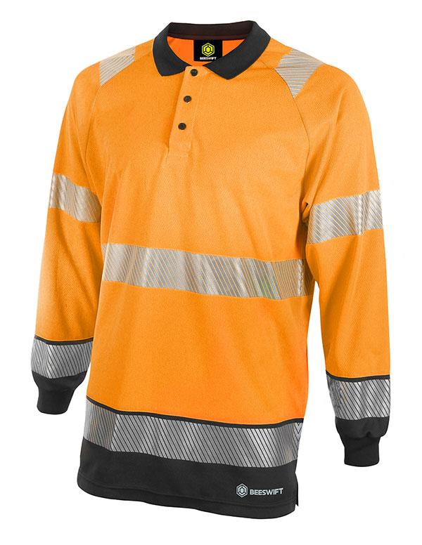 Beeswift Deltic Hi-Vis Two Tone Long Sleeve Polo Shirt Orange / Black Beeswift Deltic Hi-Vis Two Tone Long Sleeve Polo Shirt Orange / Black