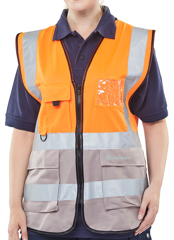 Beeswift Hi-Vis Two Tone Executive Id Vest Orange / Grey Beeswift Hi-Vis Two Tone Executive Id Vest Orange / Grey