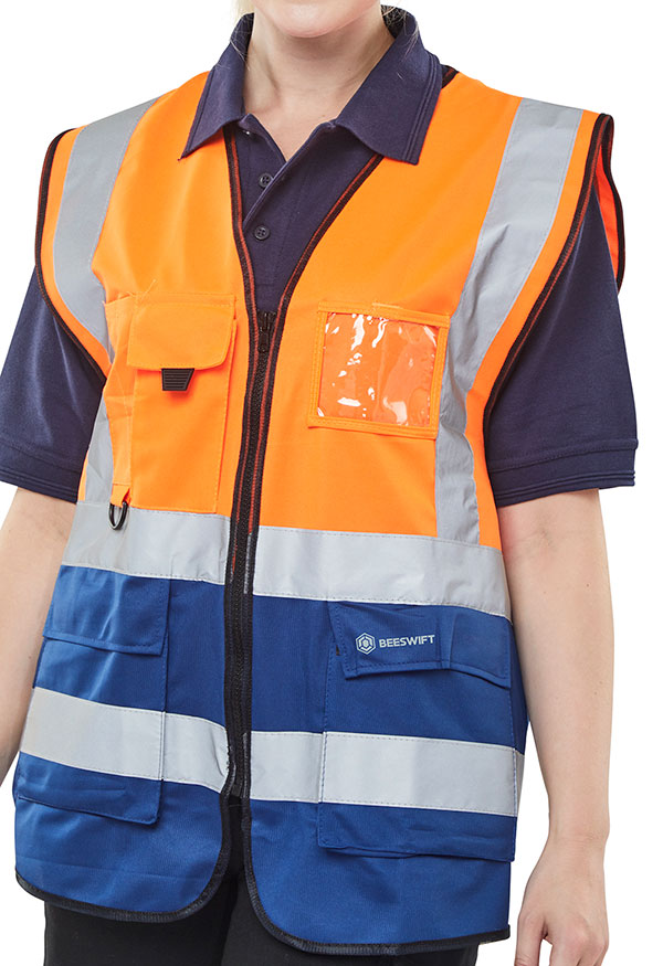 Beeswift Hi-Vis Two Tone Executive Id Vest Orange / Navy Beeswift Hi-Vis Two Tone Executive Id Vest Orange / Navy