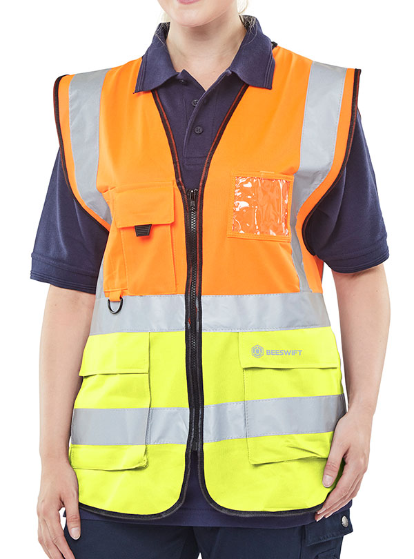 Beeswift Hi-Vis Two Tone Executive Id Vest Orange / Saturn Yellow