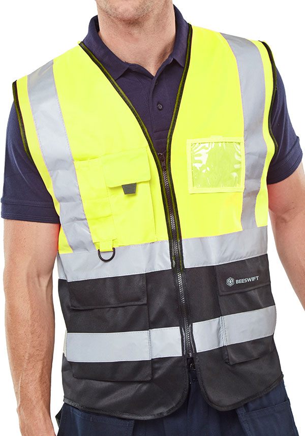 Beeswift Hi-Vis Two Tone Executive Id Vest SaturnYellow/Black