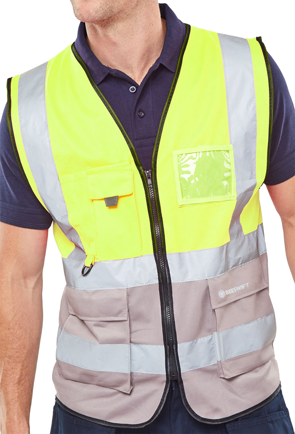 Beeswift Hi-Vis Two Tone Executive Id Vest SaturnYellow/Grey