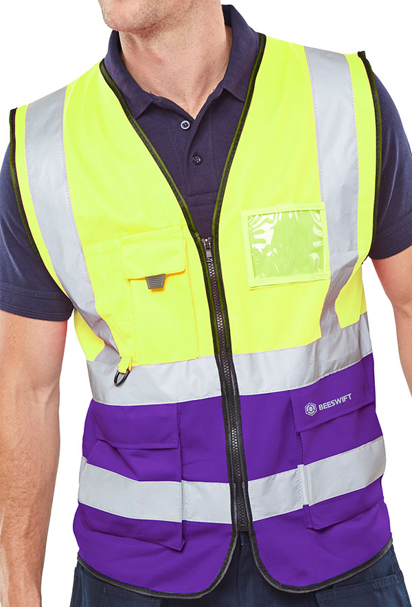 Beeswift Hi-Vis Two Tone Executive Id Vest SaturnYellow/Purple